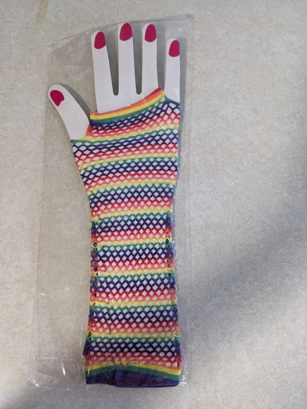 Rainbow Fishnet Fingerless Gloves Elbow Length Neon Party Costume Accessory